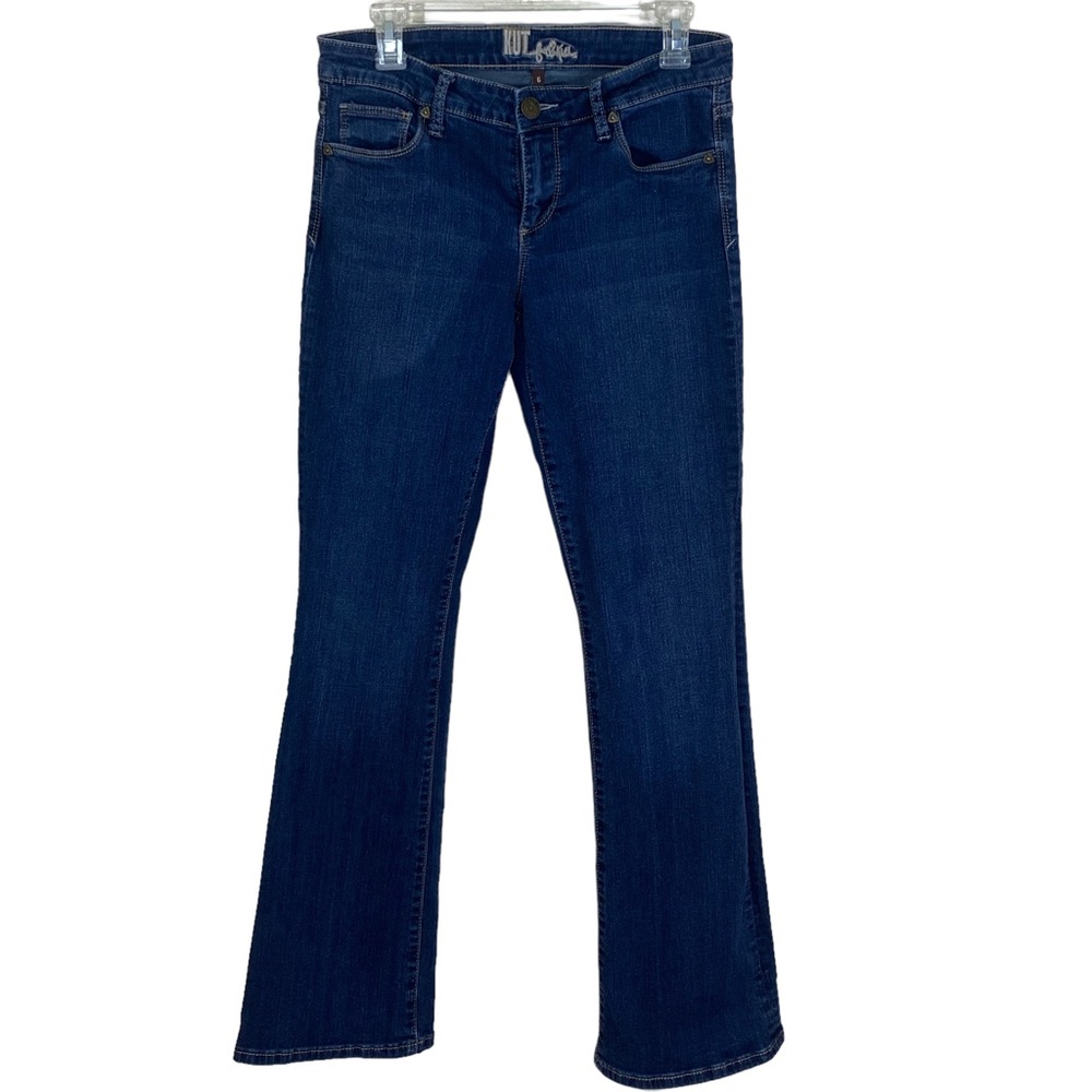 Kut From The Kloth Mid Rise Boot Cut Flare Jeans 6 Stretch Embroidered Pockets